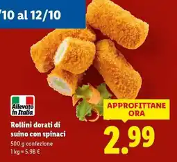 Lidl Rollini dorati di suino con spinaci offerta