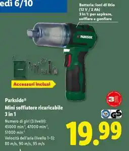 Lidl Parkside Mini soffiatore ricaricabile 3 in 1 offerta
