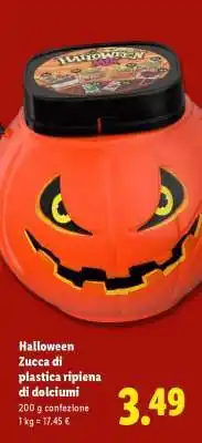 Lidl Halloween Zucca di plastica ripiena di dolciumi offerta