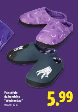 Lidl Pantofole da bambina Wednesday offerta