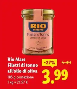 Lidl RIO MARE Filetti di Tonno all’olio di oliva offerta