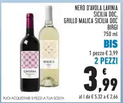 Conad Nero d’Avola Lavinia Sicilia DOC, Grillo Malicà Sicilia DOC Birgi offerta