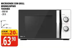 Tigros Microonde con grill MWMG20PWH TOSHIBA offerta