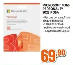 Expert MICROSOFT M365 PERSONAL TY 2025 POSA offerta