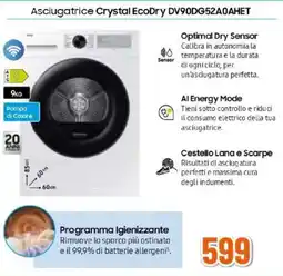 Expert SAMSUNG Asciugatrice Crystal EcoDry DV90DG52A0AHET offerta