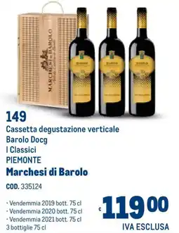 Metro Cassetta degustazione verticale Barolo Docg I Classici Piemonte Marchesi di Barolo offerta