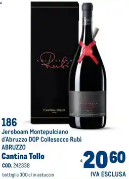 Metro Jeroboam Montepulciano d'Abruzzo DOP Collesecco Rubi ABRUZZO Cantina Tollo offerta
