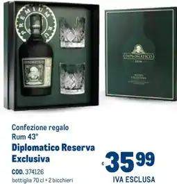 Metro Confezione regalo Rum 43° Diplomatico Reserva Exclusiva offerta