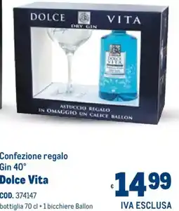 Metro Confezione regalo Gin 40° Dolce Vita offerta