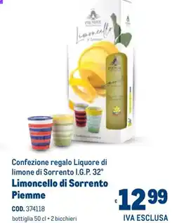 Metro Confezione regalo Liquore di limone di Sorrento I.G.P. 32° Limoncello di Sorrento Piemme offerta