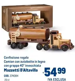 Metro Confezione regalo Camion con autobotte in legno con grappa 40° invecchiata Mazzetti D'Altavilla offerta