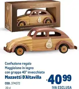 Metro Confezione regalo Maggiolone in legno con grappa 40° invecchiata Mazzetti D'Altavilla offerta