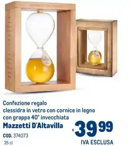 Metro Confezione regalo clessidra in vetro con cornice in legno con grappa 40° invecchiata Mazzetti D'Altavilla offerta