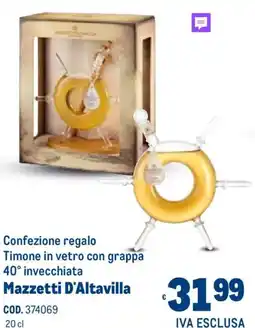 Metro Confezione regalo Timone in vetro con grappa 40° invecchiata Mazzetti D'Altavilla offerta