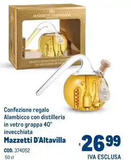 Metro Confezione regalo Alambicco con distilleria in vetro grappa 40° invecchiata Mazzetti D'Altavilla offerta