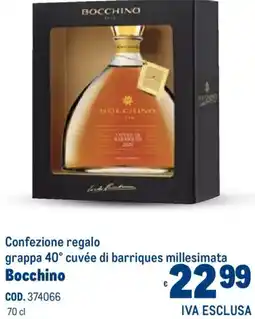 Metro Confezione regalo grappa 40° cuvée di barriques millesimata Bocchino offerta