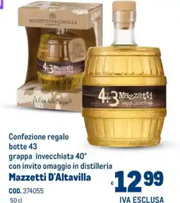 Metro Confezione regalo botte 43 grappa invecchiata 40° Mazzetti D'Altavilla offerta