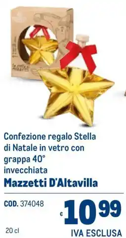 Metro Confezione regalo Stella di Natale in vetro con grappa 40° invecchiata Mazzetti D'Altavilla offerta