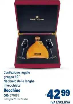 Metro Confezione regalo grappa 40° Nebbiolo delle langhe invecchiata Bocchino offerta