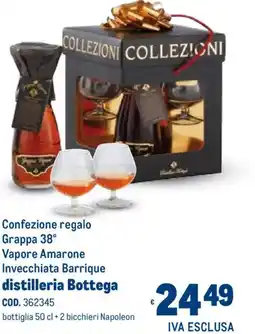 Metro Confezione regalo Grappa 38° Vapore Amarone Invecchiata Barrique distilleria Bottega offerta