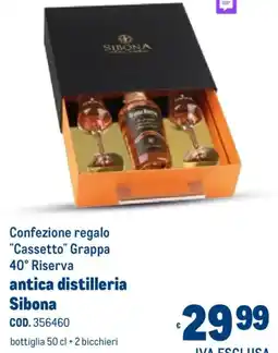 Metro Confezione regalo "Cassetto" Grappa 40° Riserva antica distilleria Sibona offerta