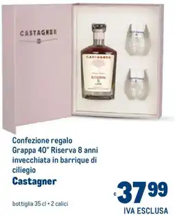 Metro Confezione regalo Grappa 40° Riserva 8 anni invecchiata in barrique di ciliegio Castagner offerta