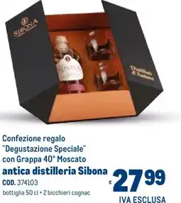 Metro Confezione regalo "Degustazione Speciale" con Grappa 40° Moscato antica distilleria Sibona offerta