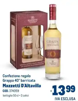 Metro Confezione regalo Grappa 40° barricata Mazzetti D'Altavilla offerta