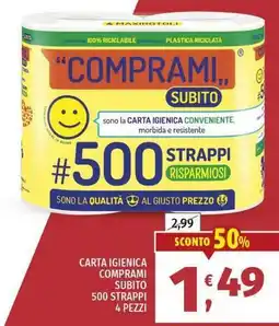 Vivo Supermercati Carta igienica comprami subito 500 strappi 4 pezzi offerta
