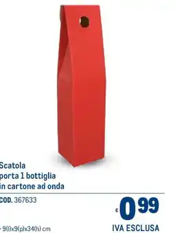 Metro Scatola porta 1 bottiglia in cartone ad onda offerta