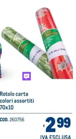 Metro Rotolo carta colori assortiti 70x10 offerta