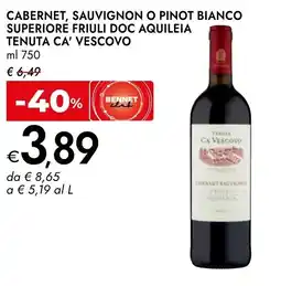 Bennet Cabernet, sauvignon o pinot bianco superiore friuli doc aquileia TENUTA CA' VESCOVO offerta