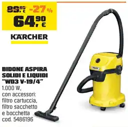 OBI Kärcher bidone aspira solidi e liquidi WD3 V-19/4 offerta