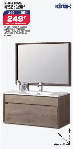 Bricofer idrak Mobile bagno sospeso agnese 79×45×H.48 CM offerta