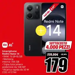 MediaWorld Smartphone Redmi Note 14 offerta