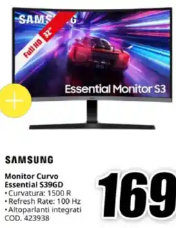 MediaWorld SAMSUNG Monitor Curvo Essential S39GD offerta