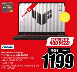 MediaWorld ASUS Notebook Gaming TUF Gaming A16 FA608 offerta