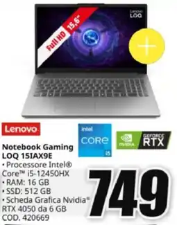 MediaWorld Lenovo Notebook Gaming LOQ 15IAX9E offerta