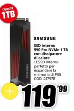MediaWorld SAMSUNG SSD interno 990 Pro NVMe 1 TB con dissipatore di calore offerta