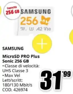 MediaWorld SAMSUNG MicroSD PRO Plus Sonic 256 GB offerta
