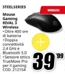 MediaWorld STEELSERIES Mouse Gaming RIVAL 3 Wireless offerta