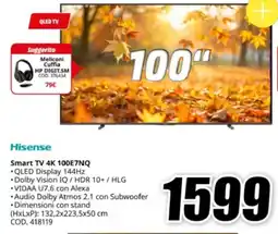 MediaWorld Hisense Smart TV 4K 100E7NQ offerta