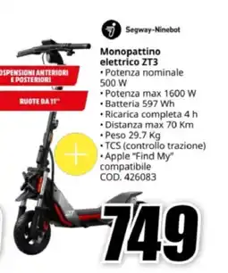 MediaWorld Segway-Ninebot Monopattino elettrico ZT3 offerta