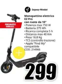 MediaWorld Segway-Ninebot Monopattino elettrico E2 Pro con ruote da 10" offerta