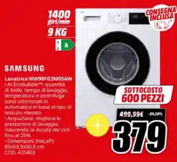 MediaWorld SAMSUNG Lavatrice WW90FG3M05AW offerta