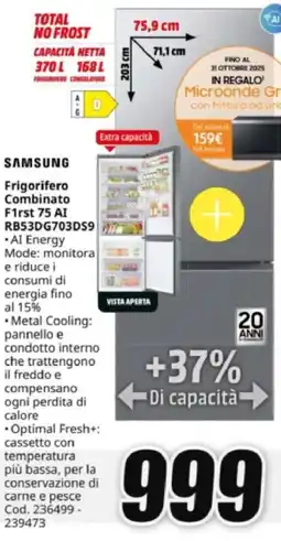 MediaWorld SAMSUNG Frigorifero Combinato F1rst 75 AI RB53DG703DS9 offerta