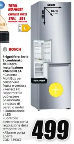 MediaWorld BOSCH Frigorifero Serie 2 combinato da libera installazione KGN36NLEA offerta