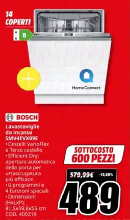 MediaWorld BOSCH Lavastoviglie da incasso SMV4EVX09E offerta