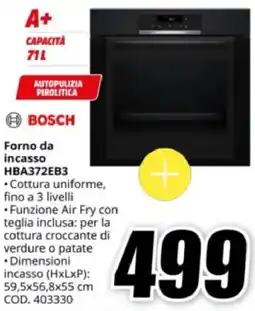 MediaWorld BOSCH Forno da incasso HBA372EB3 offerta
