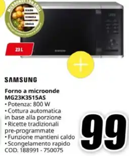 MediaWorld SAMSUNG Forno a microonde MG23K3515AS offerta